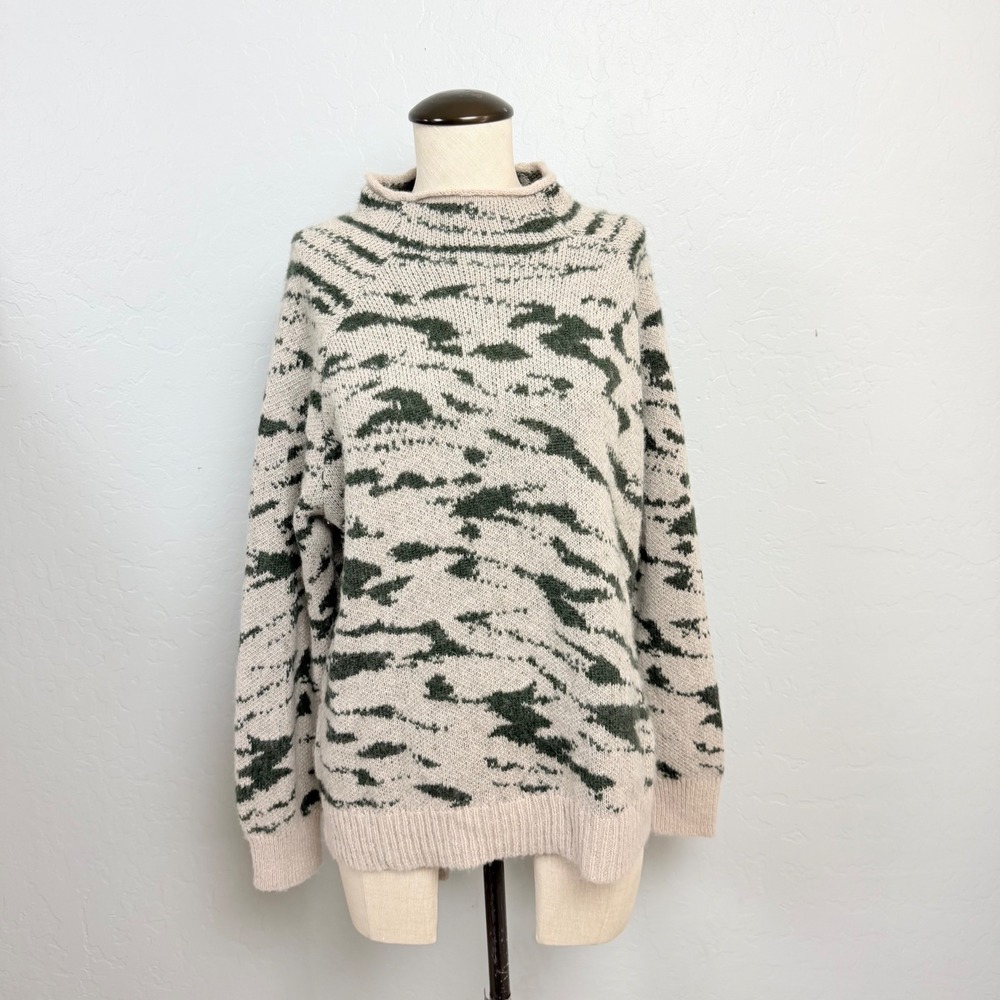 Madewell Small Soft Touch Of Alpaca Abstract Knit Roll Neck Sweater Beige Green